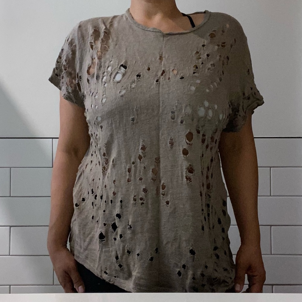 IRO Linen Distressed Clay Tee t-shirt top sheer - Picture 9 of 17